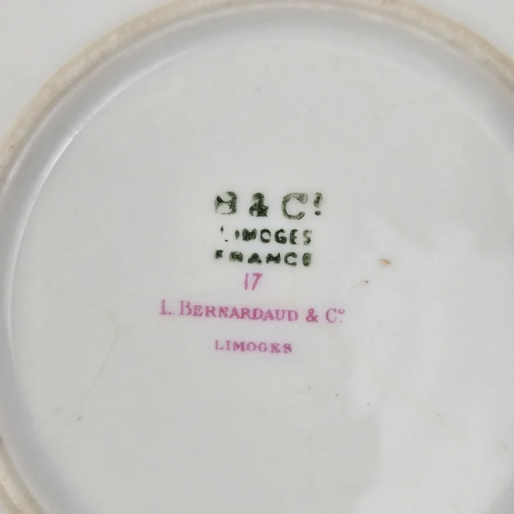 L Bernardaud & Co Limoges France Bird and Berry Porcelain Saucer Gold Rim 5.25